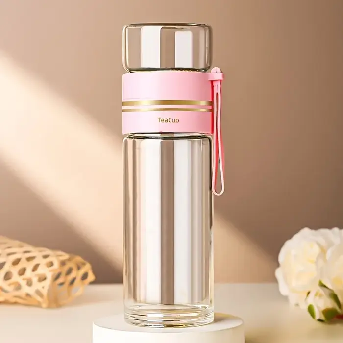 1PCS Tasse à thé portable en verre borosilicate à double paroi de 520 ml avec infuseur