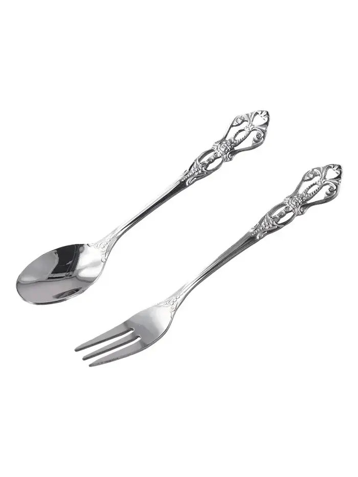 1 paire Vintage or cuillère fourchette ensemble de couverts en acier inoxydable luxe Dessert cuillèr
