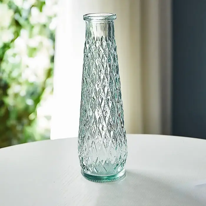 Vase en verre vintage en relief pour plantes hydroponiques transparentes