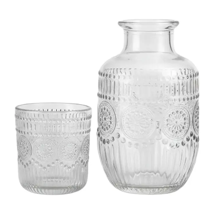 Carafe et verre de chevet motif flocon de neige – Pichet à eau avec tasse pour thé