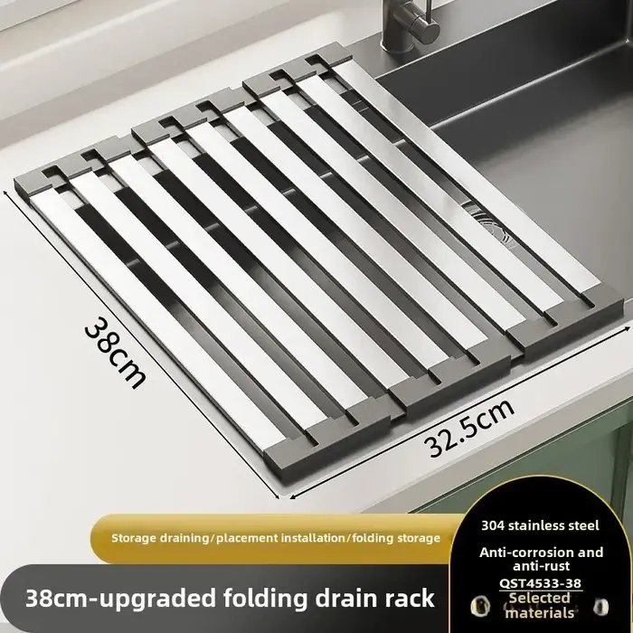 Égouttoir à vaisselle pliable et extensible en acier inoxydable 304 pour évier de cuisine
