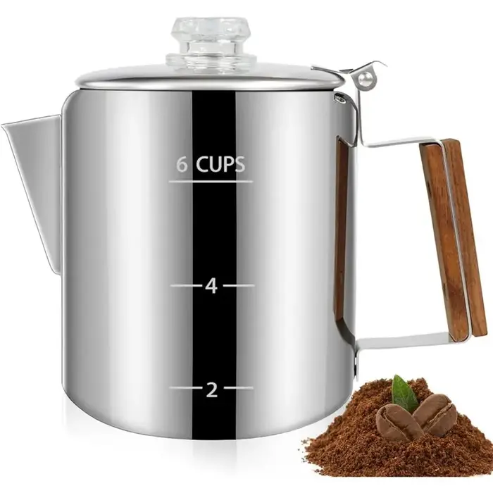 Cafetière NOCM 6 tasses, percolateur en acier inoxydable 304 avec poignée, cafetière Mocha pour cuis