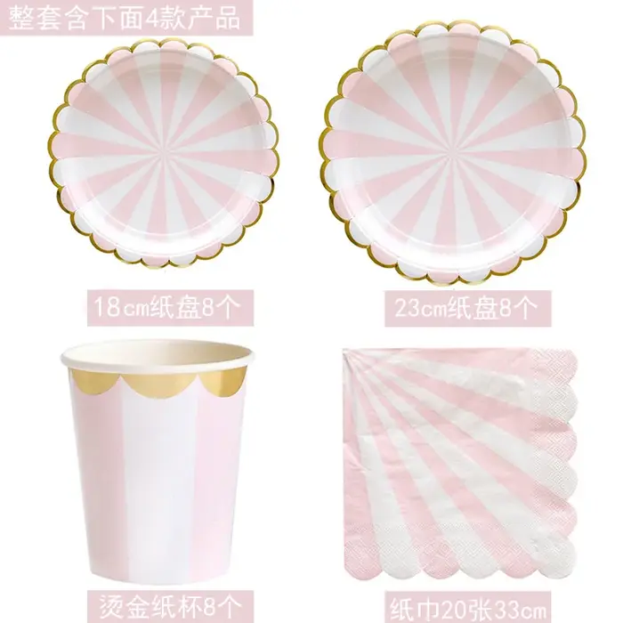 Assiettes à rayures roses
