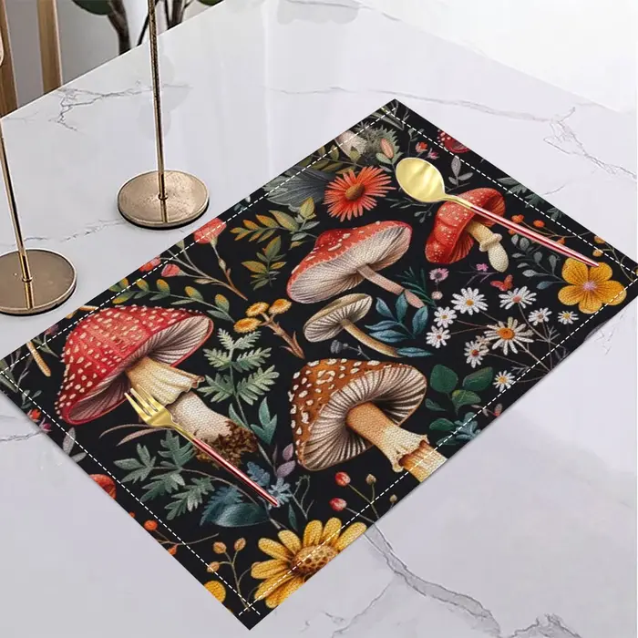 Ensemble de sets de table en forme de champignons, lavables, antidérapants et résistants à la chaleu