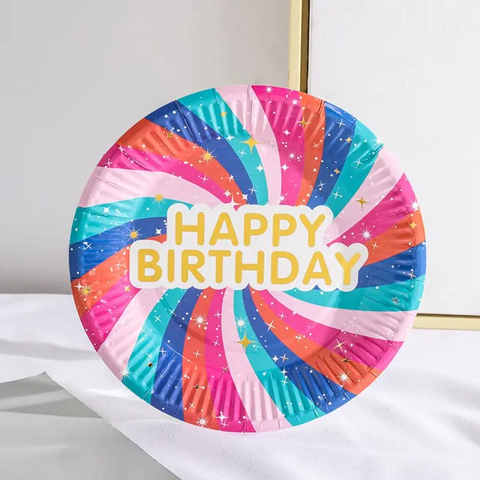 Assiettes rondes en papier jetables multicolores de 7 pouces
