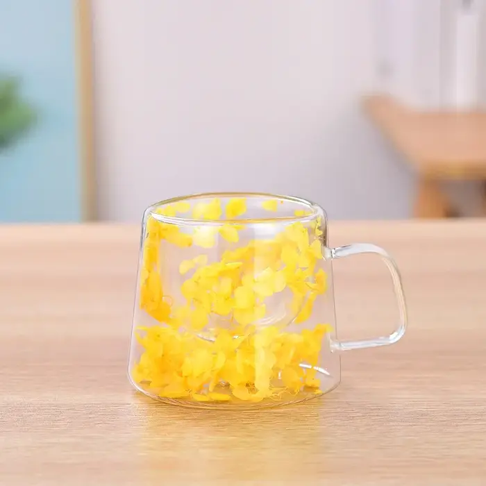 Tasse en verre à Double paroi de 200ml, motif de fleurs claires, thé au lait, café, tasse à lait ave