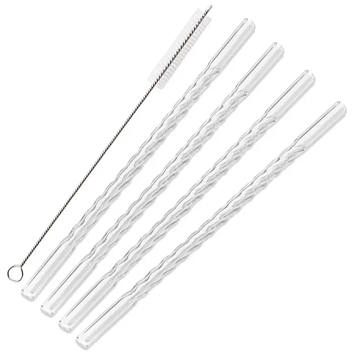Pailles en verre réutilisables, 4 pièces, Tube en verre Borosilicate, pour boissons, Cocktail, avec 
