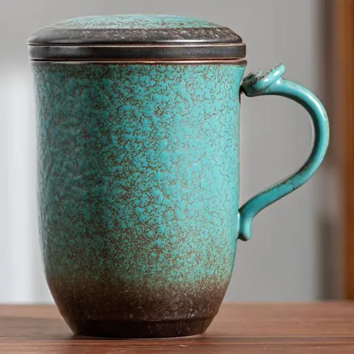 Grande tasse à thé en céramique rétro avec filtre, tasse à café personnalisée, verres de cuisine por