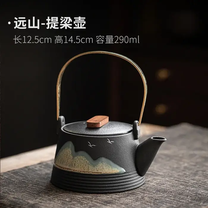 Théière japonaise en céramique brute, peint à la main