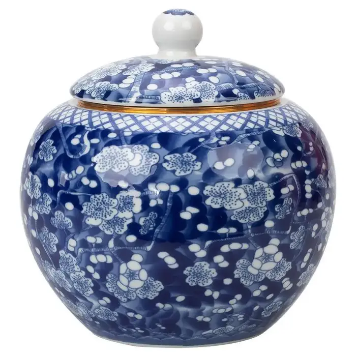 Pot de rangement scellé en porcelaine bleue et blanche Vintage