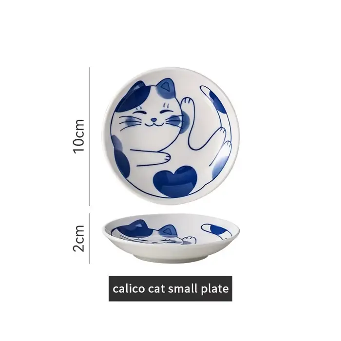 Plat à Sauce à Dessert en céramique de Style japonais, vaisselle créative et mignonne, motif de chat