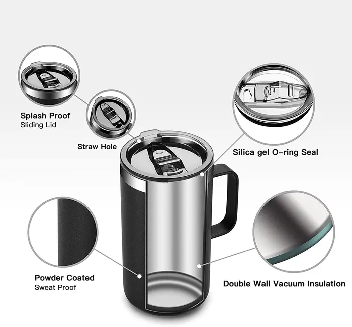 Tasse à café isolée 24oz 680ml avec couvercle