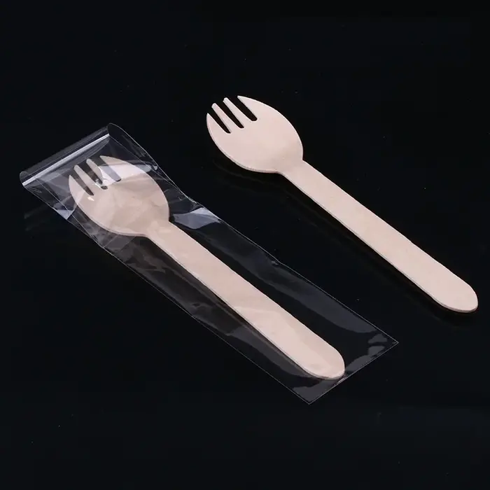 Couverts biodégradables en bois jetables pour fête de mariage, Buffet écologique pour Restaurant et