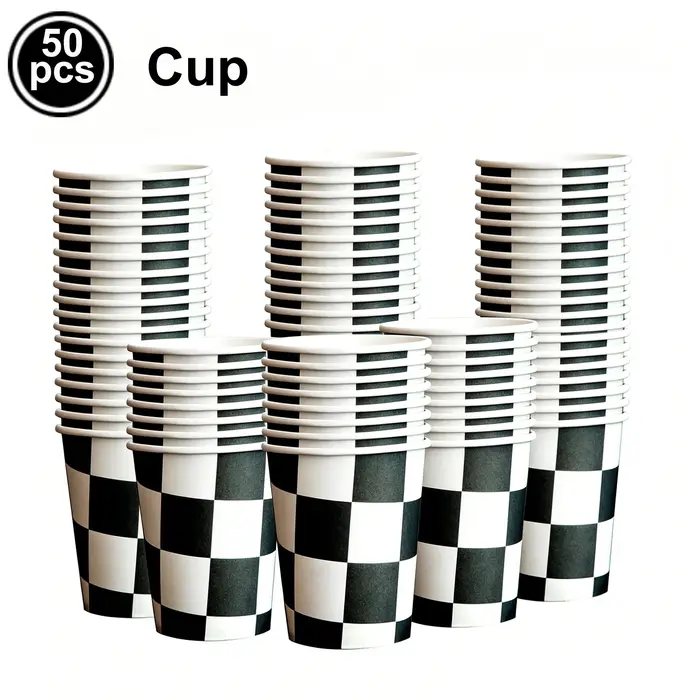 Vaisselle à carreaux noir et blanc pour la décoration de table sur le thème des sports de course, assiettes à dessert, serviettes pour voiture de course, anniversaire