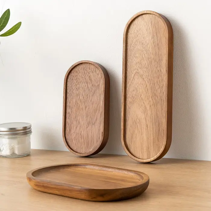 Vaisselle assiette à Dessert ronde en bois massif plateau