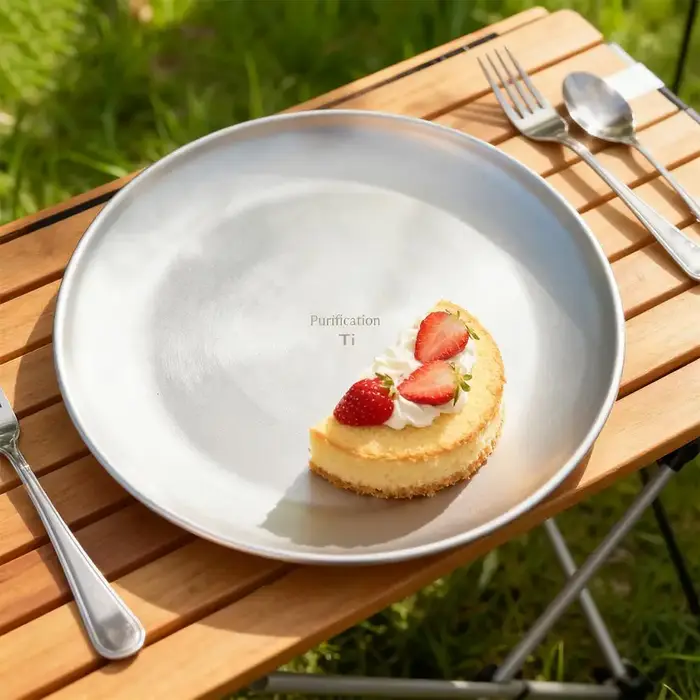 Assiette ronde givrée en titane ultralégère portable pour camping en plein air 200 mm – Vaisselle de pique-nique
