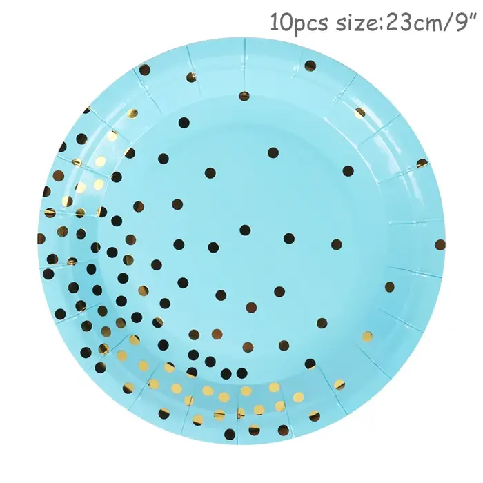 Vaisselle jetable à points bronzants bleus