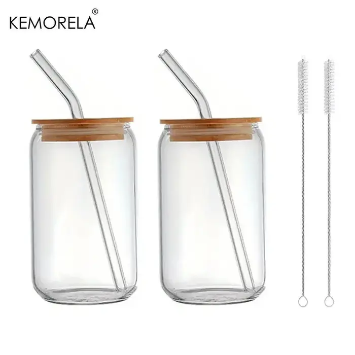 Lot de 2/4/6 gobelets en forme de boîte en verre de 500 ml avec couvercles et pailles anti-déverseme