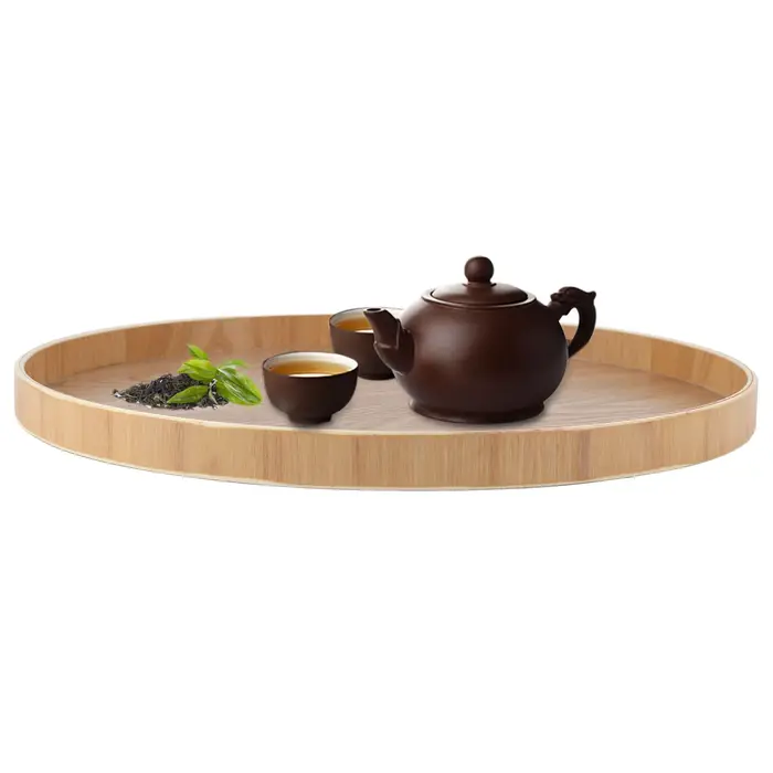 Assiette de service à thé en bois de forme ronde