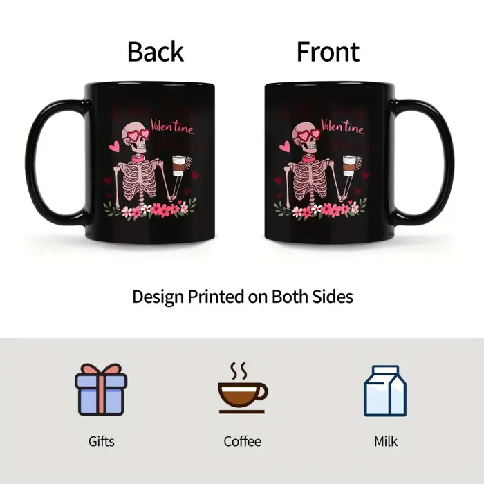 Le café est mon mug noir Saint-Valentin avec motif tête de mort et tasse