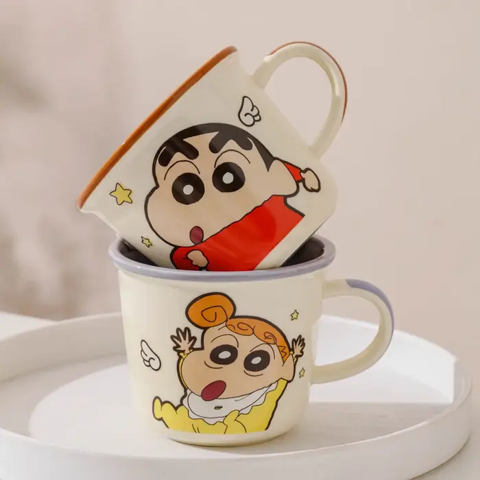 Crayon Shin-chan tasse dessin animé mignon série familiale céramique petit déjeuner lait café céréales tasses cadeaux de Couple pour ami anniversaire