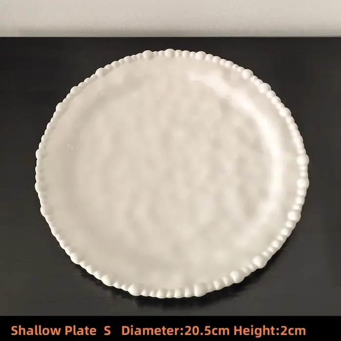 2. Vaisselle en céramique perlée blanche de 8 à 10 pouces, assiettes peu profondes, plats résistants
