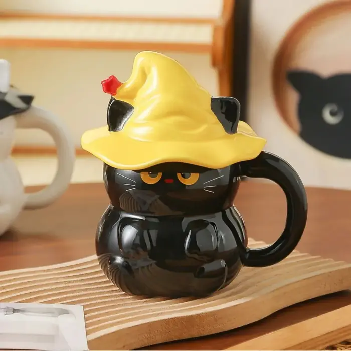 Tasse en céramique de chat fantôme de rêve de 450 ml avec couvercle