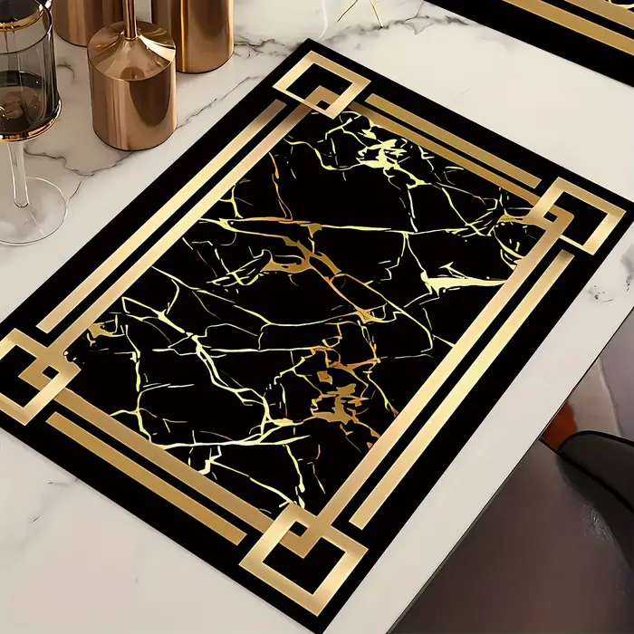 1 sous-plat en lin de cuisine à motifs noirs et dorés
