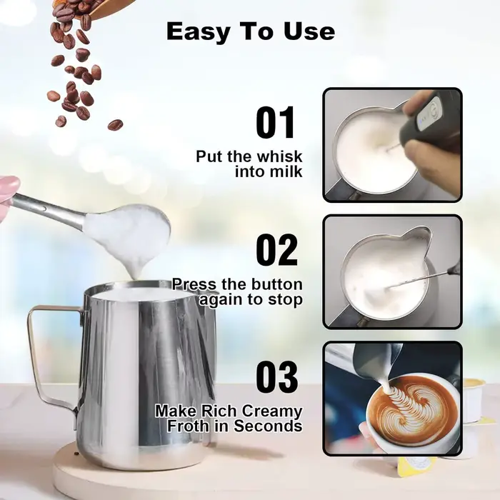 Mousseur à lait sans fil électrique type-c mélangeur à main en acier inoxydable Mini cafetière fouet
