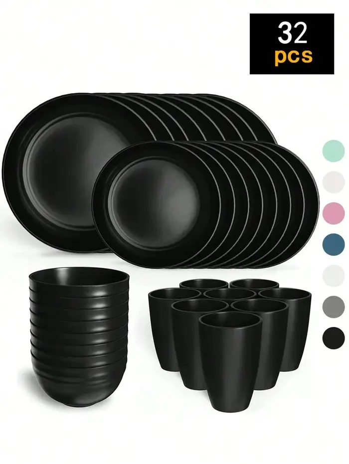 Ensemble de vaisselle en plastique réutilisable 4/16/24 pièces