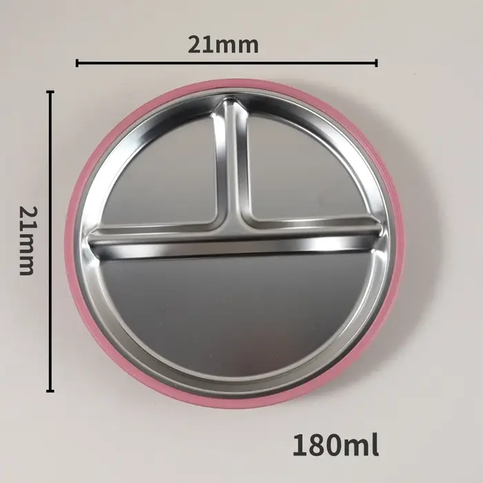 Assiette pour enfants en acier inoxydable avec bord en silicone