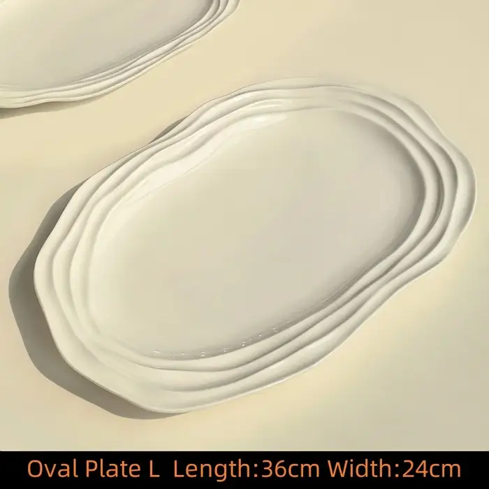 Assiettes ovales en céramique à motif ondulé français – Vaisselle de 12/10/8 pouces pour la maison