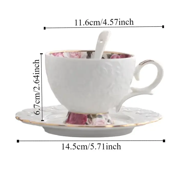 Vintage en céramique tasse à café cuillère assiette ensemble de luxe exquis Latte fleur thé eau