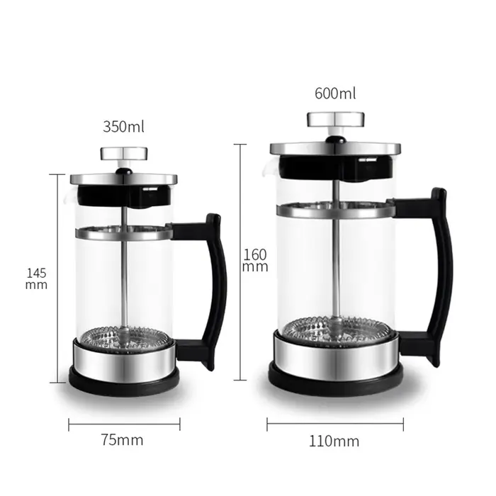 Cafetière à piston en verre borosilicate haute résistance avec filtre