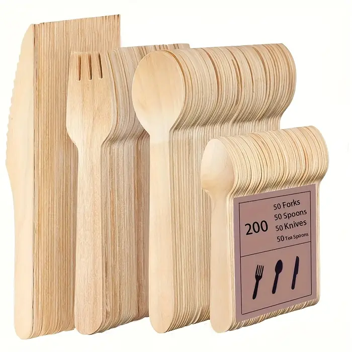 Ensemble de vaisselle jetable en bois pour fête, 100 pièces, ustensile de jardin en bambou