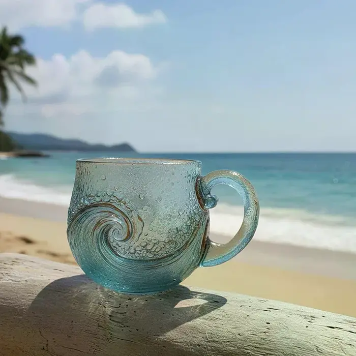 Tasse ondulée en verre de mer 12 Oz
