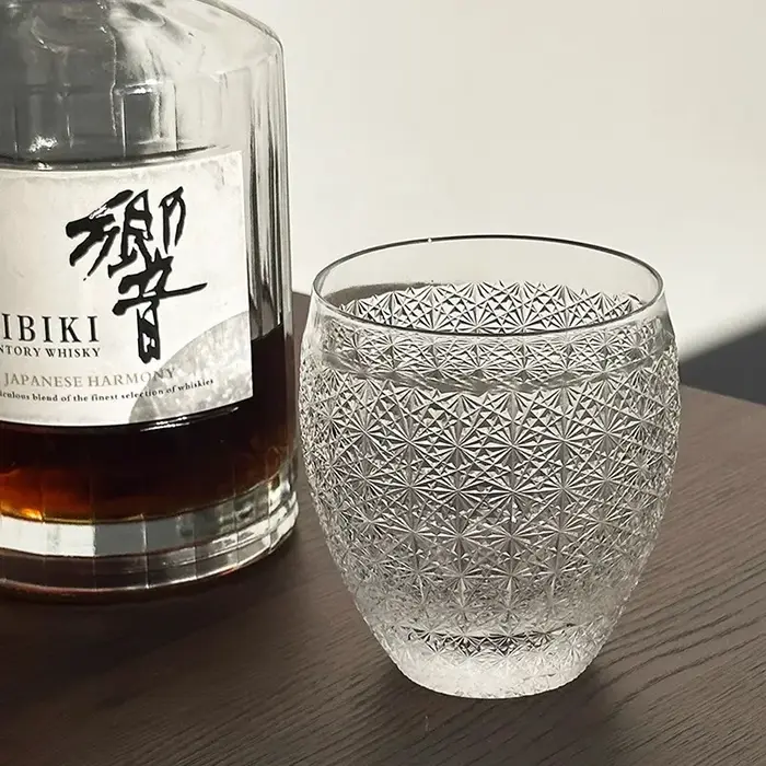 Tasse en verre de cristal gypsophile avec boîte en bois