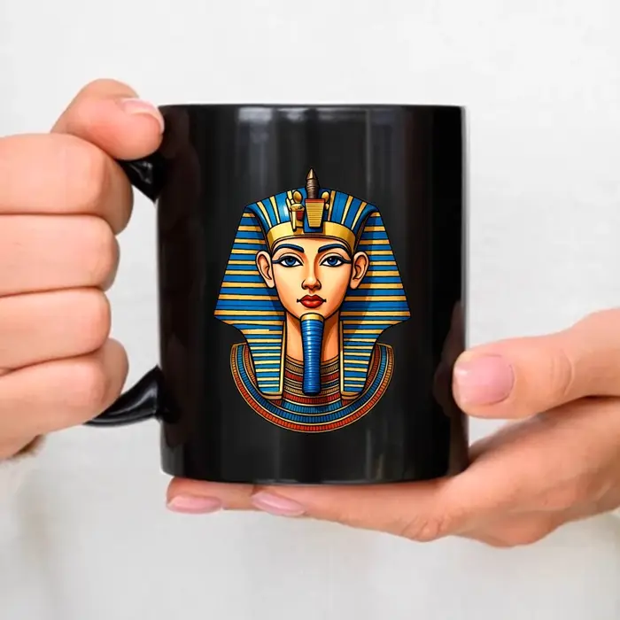Tasse en céramique, design pharaon égyptien noir, adaptée au café, au thé et à l'usage quotidien