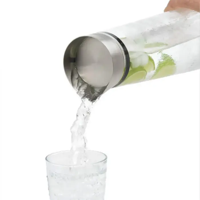 Bouteille d'eau en verre épaissi avec couvercle en acier inoxydable