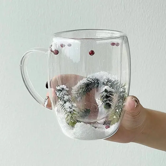Tasse de noël en verre à Double paroi, 200/350ML, scène de neige, tasse à café, résistante à la chal