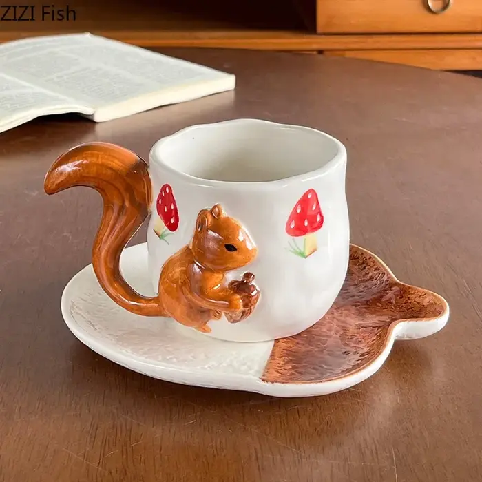 Tasse et soucoupe en porcelaine en Relief de feuille d'érable d'écureuil