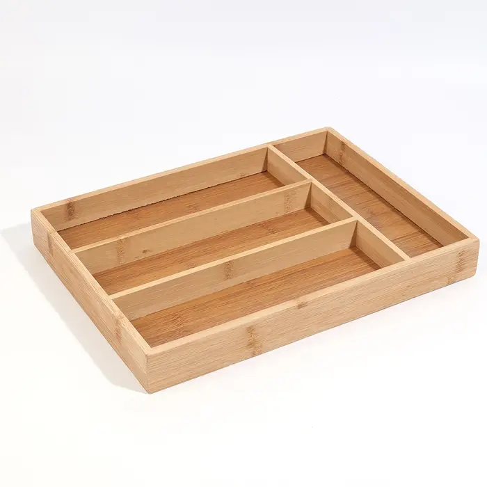 Plateaux de rangement divisés pour couverts en bambou