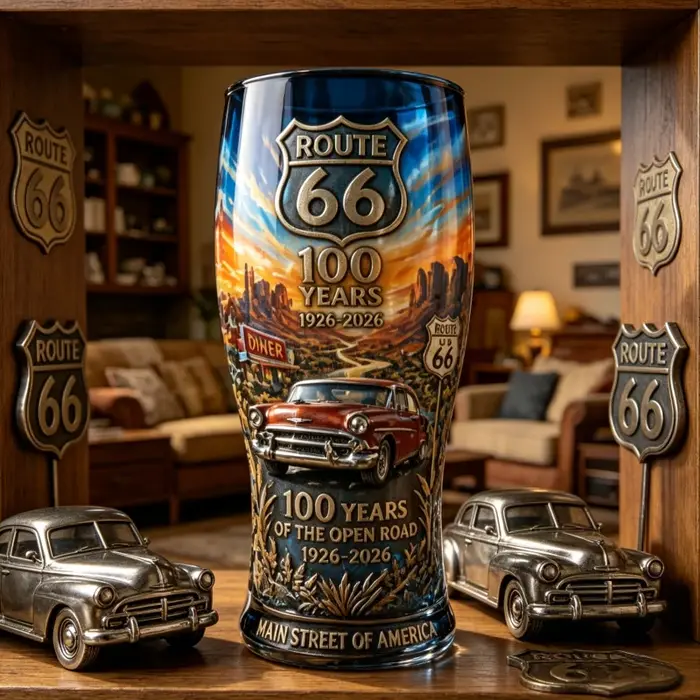 Chope à bière en verre vintage Route 66