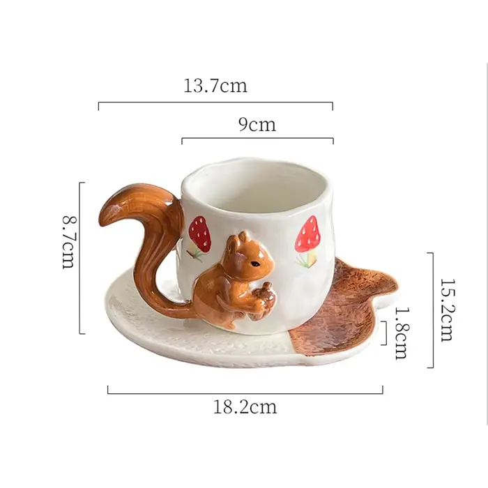 Tasse et soucoupe en porcelaine en Relief de feuille d'érable d'écureuil, tasse à café, Table à mang