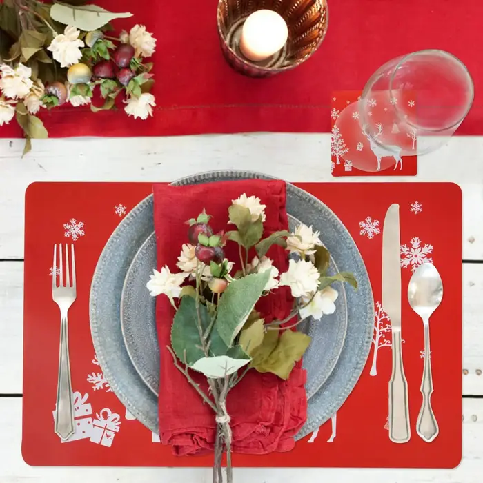 Toile de noël lavable, ensembles de 12 napperons et 12 tasses