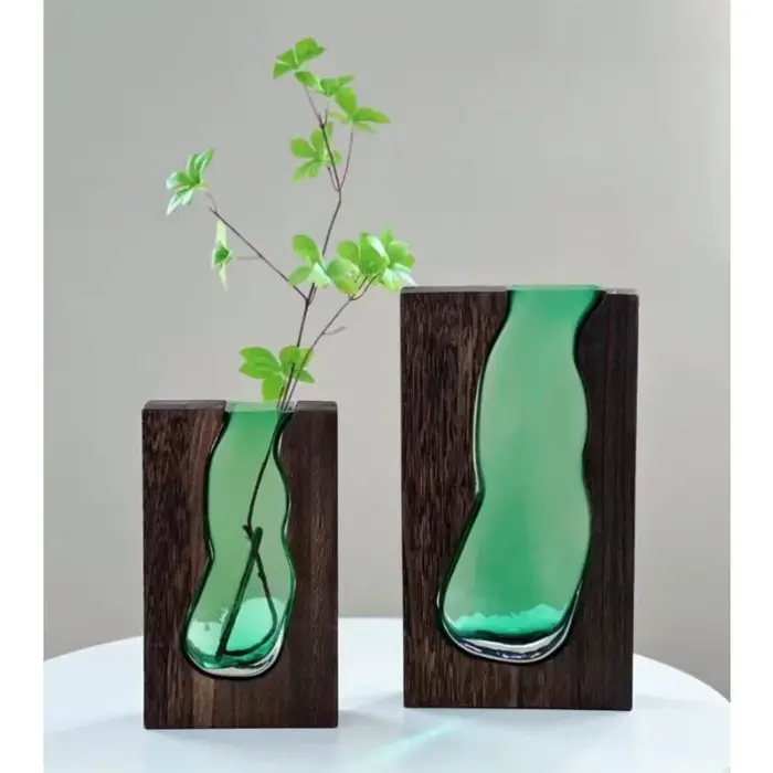 Vase en verre Transparent en bois massif