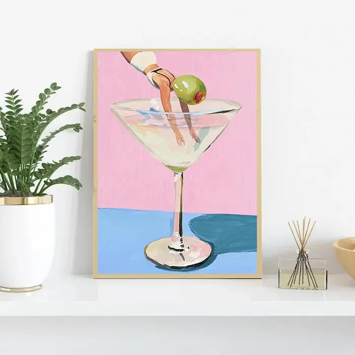 Café Martini Cocktail Margarita boisson fille sautant dans le verre à vin affiche amusante impression sur toile mur Art Bar Club cuisine décor
