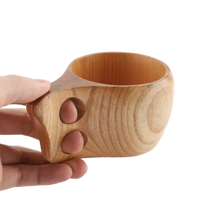 Tasse à café en bois portable avec poignée