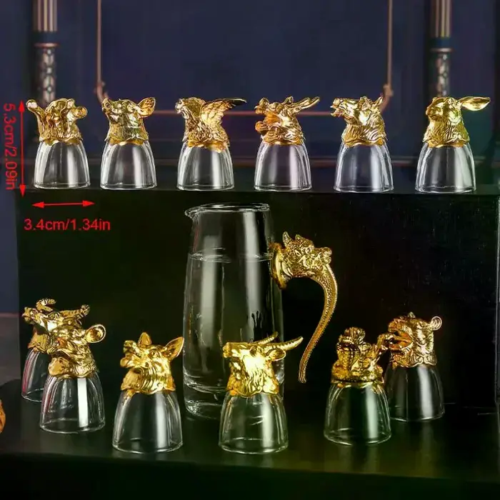 Lot de 12 verres à vin et mini-flacons zodiacaux