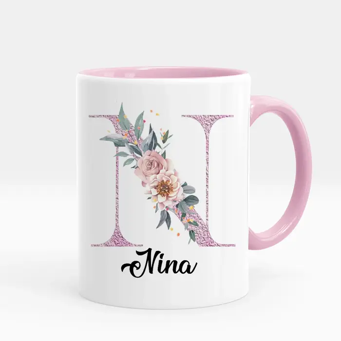 Tasse à café florale personnalisée avec nom